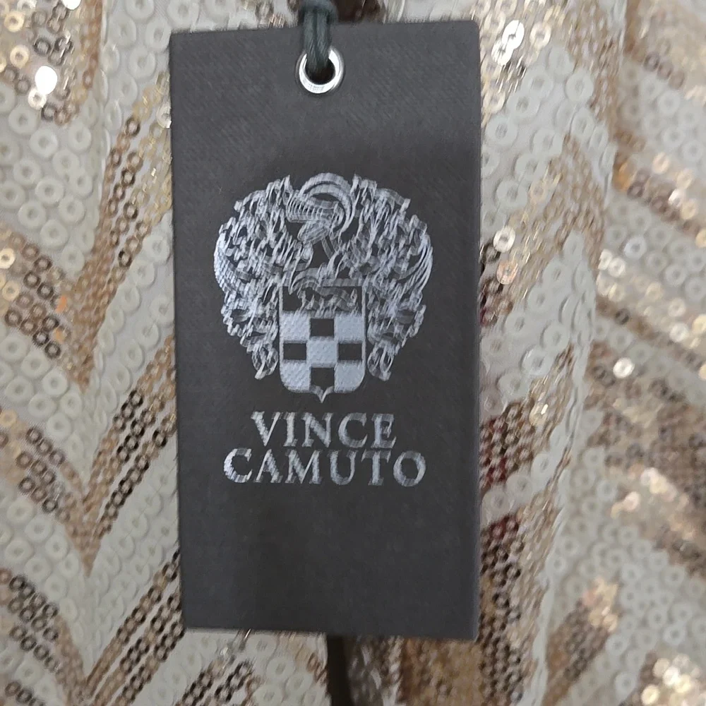 Vince Camuto Gold & Cream Sequin Chevron Dress Size 12 NWT - Picture 4 of 7
